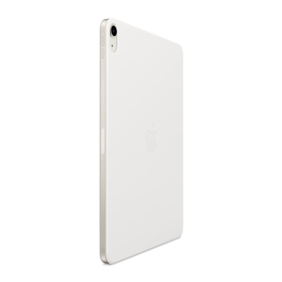 Białe etui Apple Smart Folio do iPad Air 4 i 5 generacji w widoku od frontu, prezentujące gładką, trójdzielną konstrukcję ochronną nałożoną na urządzenie.