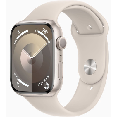 Apple Watch S9 45mm aluminium w kolorze księżycowej poświaty z paskiem sportowym w kolorze księżycowej poświaty - S/M