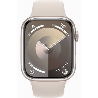 Apple Watch S9 45mm aluminium w kolorze księżycowej poświaty z paskiem sportowym w kolorze księżycowej poświaty - S/M