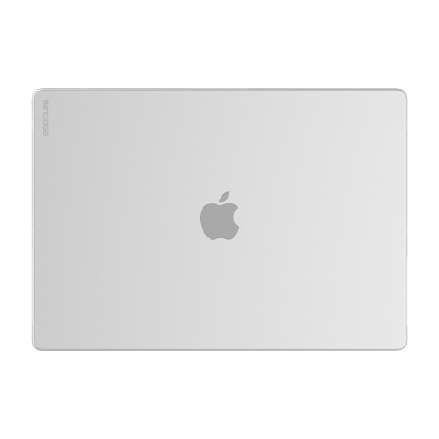 Przezroczysta obudowa Incase Hardshell Case na laptopa Apple MacBook Pro 16 cali z 2021 roku, widok z góry na zamkniętą klapę z logo producenta.