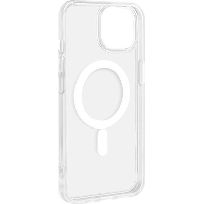 Przeźroczyste etui PURO Litemag do iPhone 14 Pro Max z widocznym na pleckach białym okręgiem systemu MagSafe oraz wycięciem na wyspę aparatów.