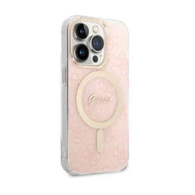 ładowarka Magsafe Guess Charger 4G Gold Pink i Etui do iPhone 14 Pro Max Magsafe