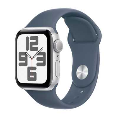Apple Watch SE2 40mm aluminium w kolorze srebrnym z paskiem sportowym w kolorze sztormowego błękitu S/M