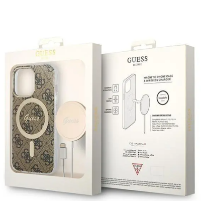 Etui do iPhone 13 Pro Guess 4G Gold Brown Magsafe + Charger - brązowe