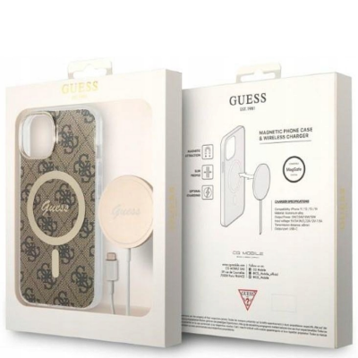 Etui do iPhone 14 Guess 4G Gold Brown Magsafe + Charger - brązowe