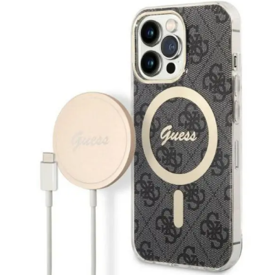 Etui do iPhone 14 Pro Guess 4G Gold Black Magsafe + Charger - czarne