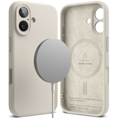 Etui do iPhone 16 Ringke Silicone MagSafe stone - kremowe