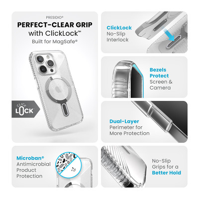 Etui do iPhone 15 Pro Płock Speck Presidio2 Grip ClickLock MagSafe clear - przezroczyste