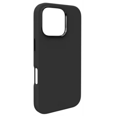 Czarne etui Puro Icon Mag Cover do iPhone 16 Pro z wycięciem na wyspę aparatów oraz widocznym otworem na przełącznik wyciszania i przyciski boczne.