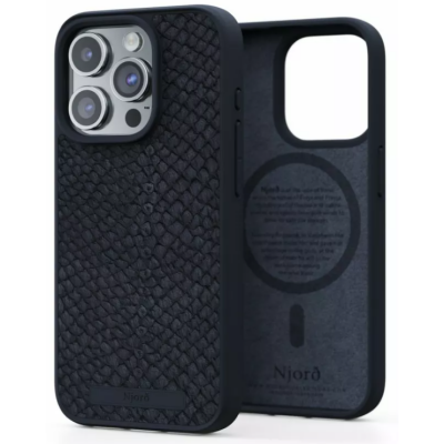 Etui iPhone 15 Pro Njord Salmon Leather MG black czarne