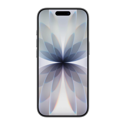 Apple iPhone 17 w kolorze czarnym, widok na tył z pionowym układem dwóch obiektywów aparatu oraz na przód z wyświetlaczem z charakterystycznym wycięciem.