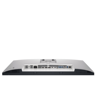 Tylny panel monitora Dell U2725QE 27 cali w kolorze srebrnym z widocznym układem portów: HDMI, DisplayPort, USB-C, USB-A oraz złączem sieciowym RJ-45.