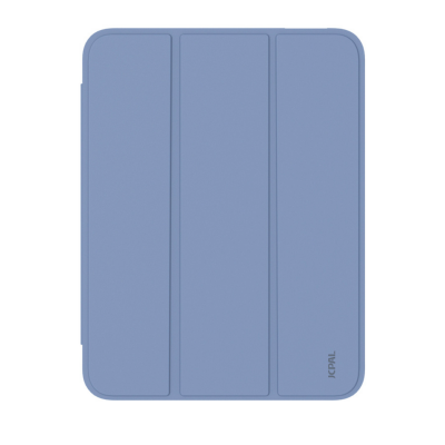 Fioletowe etui JCPAL DuraPro do iPada 10,9 2022/11, widok na tylną część z wycięciem na aparat oraz bocznym otworem na rysik Apple Pencil.