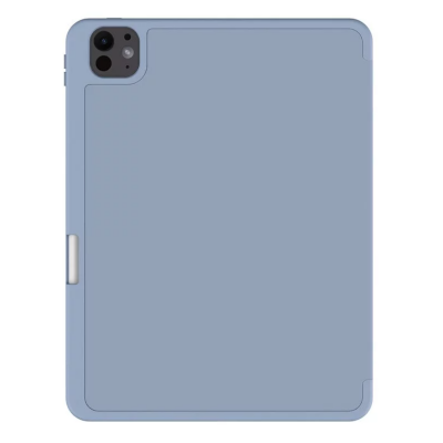 Lawendowe etui JCPAL DuraPro do iPad Pro 11 2024 M4 z trójdzielną składaną klapką, widok na przednią część pokrowca z subtelnym logo marki w rogu.
