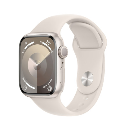 Apple Watch S9 45mm aluminium + Cellular  w kolorze księżycowej poświaty z paskiem sportowym w kolorze księżycowej poświaty - M/L