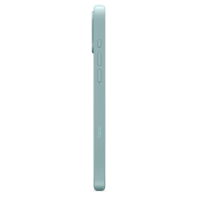 Boczny profil etui Beats w kolorze Riptide Blue do iPhone 16 Pro Max z widocznymi przyciskami funkcyjnymi, wyspą aparatów oraz logotypem Beats na obudowie.