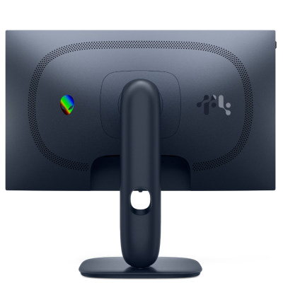 Monitor gamingowy Dell AW2525HM w kolorze ciemnoszarym, widok na tylną obudowę z charakterystycznym podświetlanym logo obcego oraz ergonomiczną podstawą.