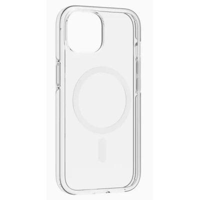 Przezroczyste etui ochronne PURO D3O Impact do iPhone 15 Pro Max z widocznym okręgiem magnetycznym MagSafe na pleckach oraz wycięciem na wyspę aparatów.