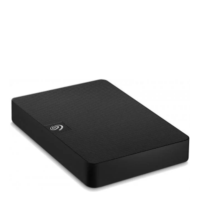 Zewnętrzny dysk twardy Seagate Expansion 2,5 cala w czarnej obudowie z charakterystyczną teksturą w ukośne paski oraz widocznym logo producenta na froncie.