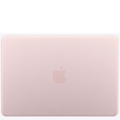 Apple MacBook Neo 13 cali w kolorze subtelny róż, widok z góry na zamkniętą aluminiową obudowę z centralnie umieszczonym logo Apple w tym samym odcieniu.