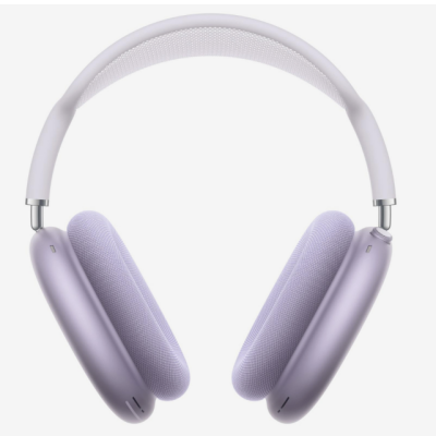 Fioletowe słuchawki bezprzewodowe Apple AirPods Max 2 z widocznym pałąkiem, nausznikami z siateczki oraz aluminiowymi muszlami z cyfrową koroną z boku.