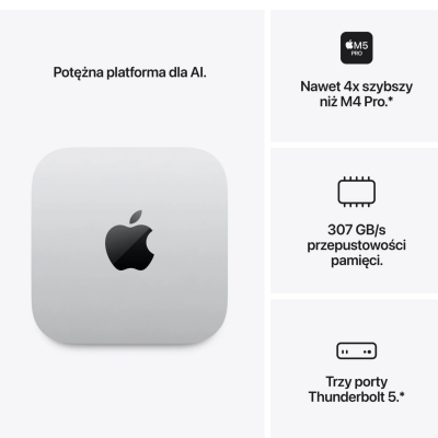 Apple Mac mini M5 Pro 15 CPU/16 GPU 24GB 1TB SSD srebrny MHQN4ZE/A